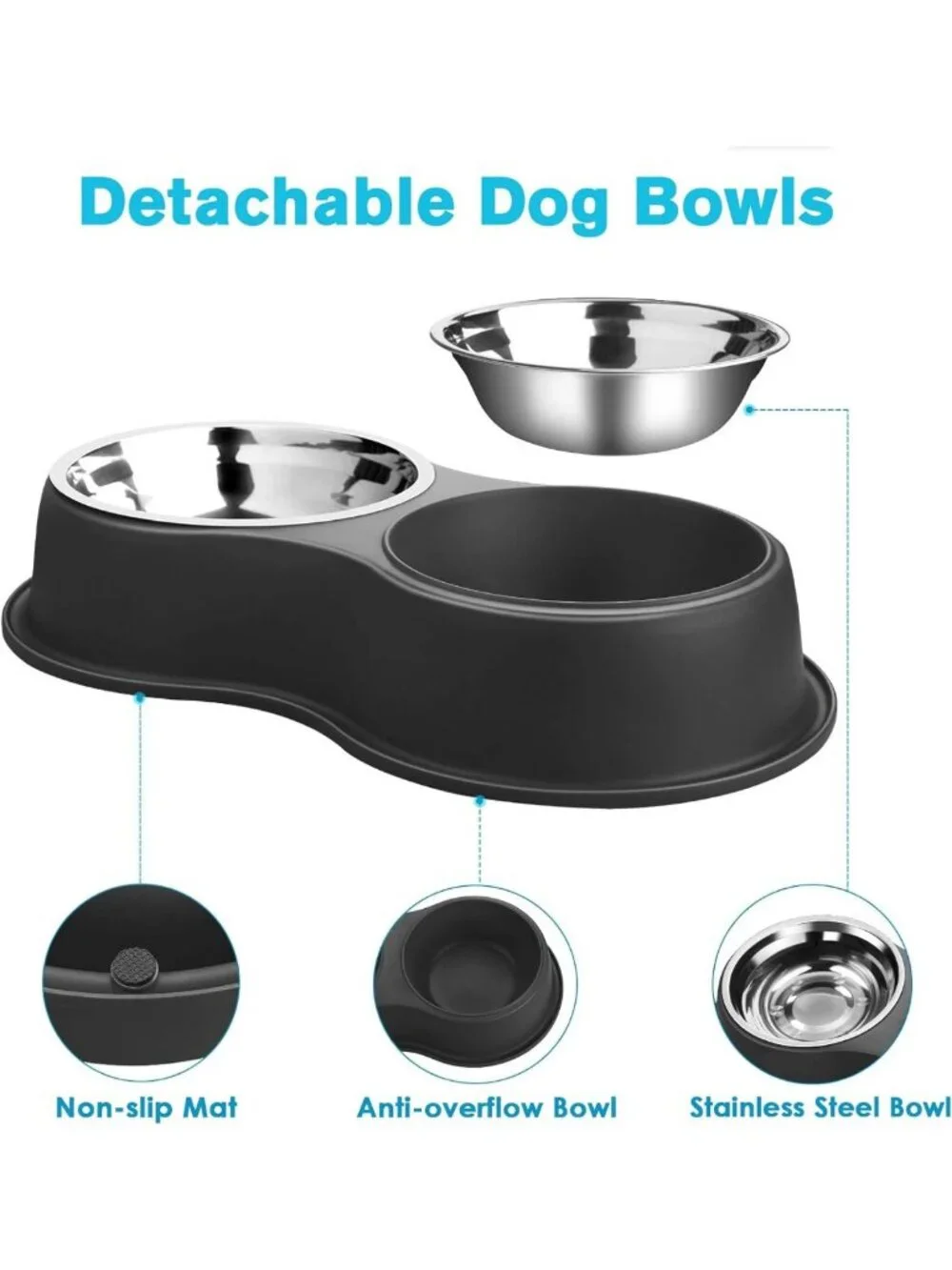 Double Dog Bowls Set - Stainless Steel Non-Slip Pet Feeder for Dogs & Cats